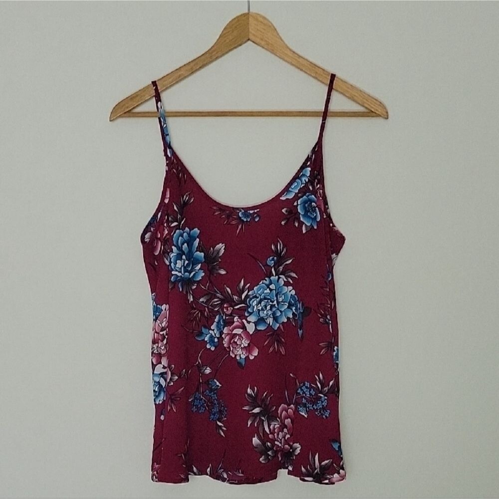 Apt. 9 90s Burgundy and Blue Floral Flowy Camisole Size S